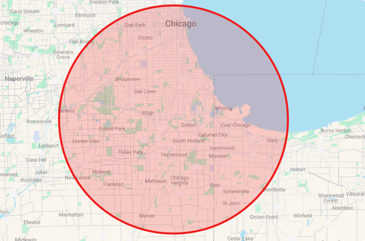 image of map of showing dumpster rental service area