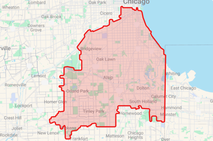 image of map of showing commercial waste and recycling service area